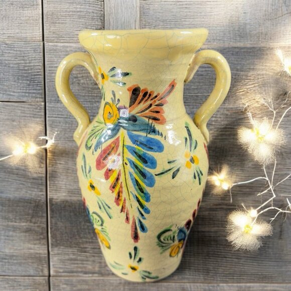 Venetian Italian Pottery Vase Jug With Handles Crackled Glaze Fruit Vegetable - Picture 2 of 16